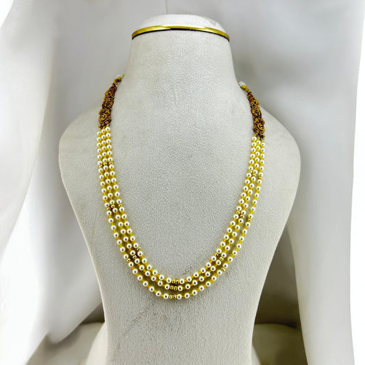 Beautiful Three layer pearl necklace with two long side pendants