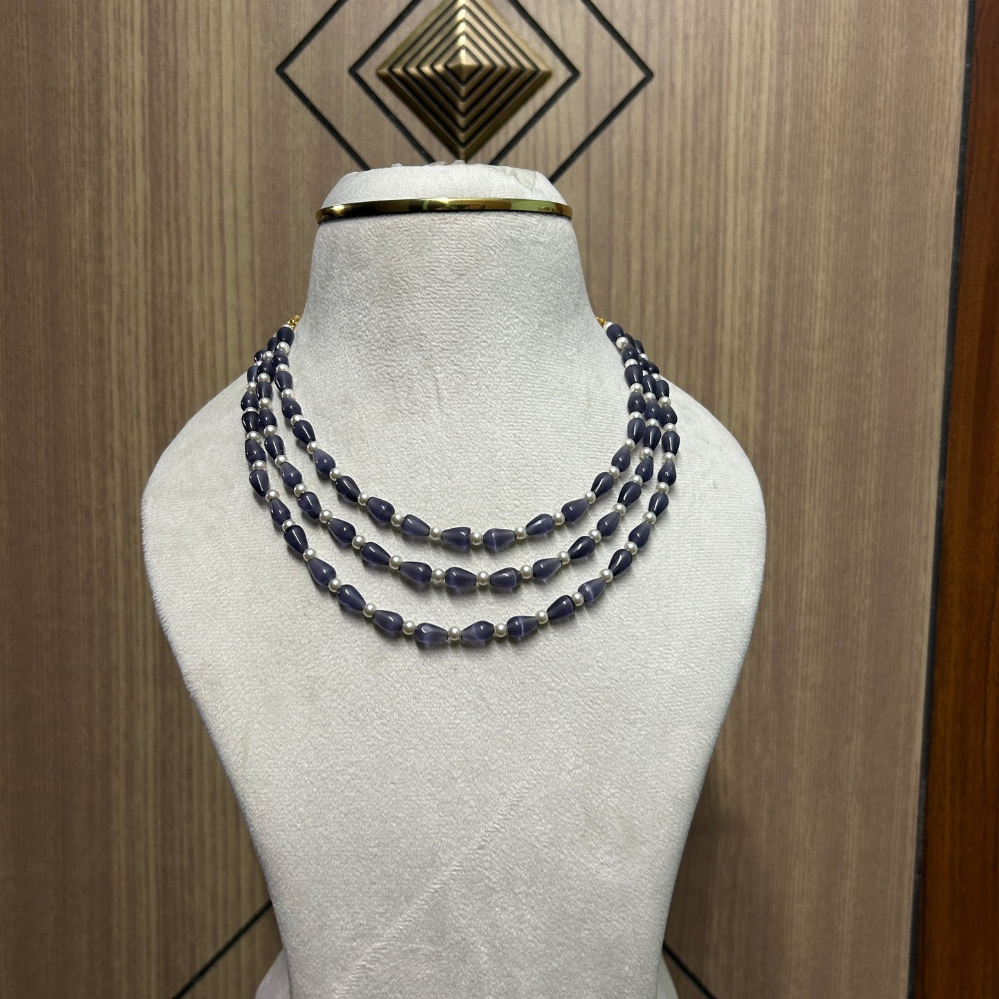 Three layer drop shape Purple cat-eye beaded neckalce