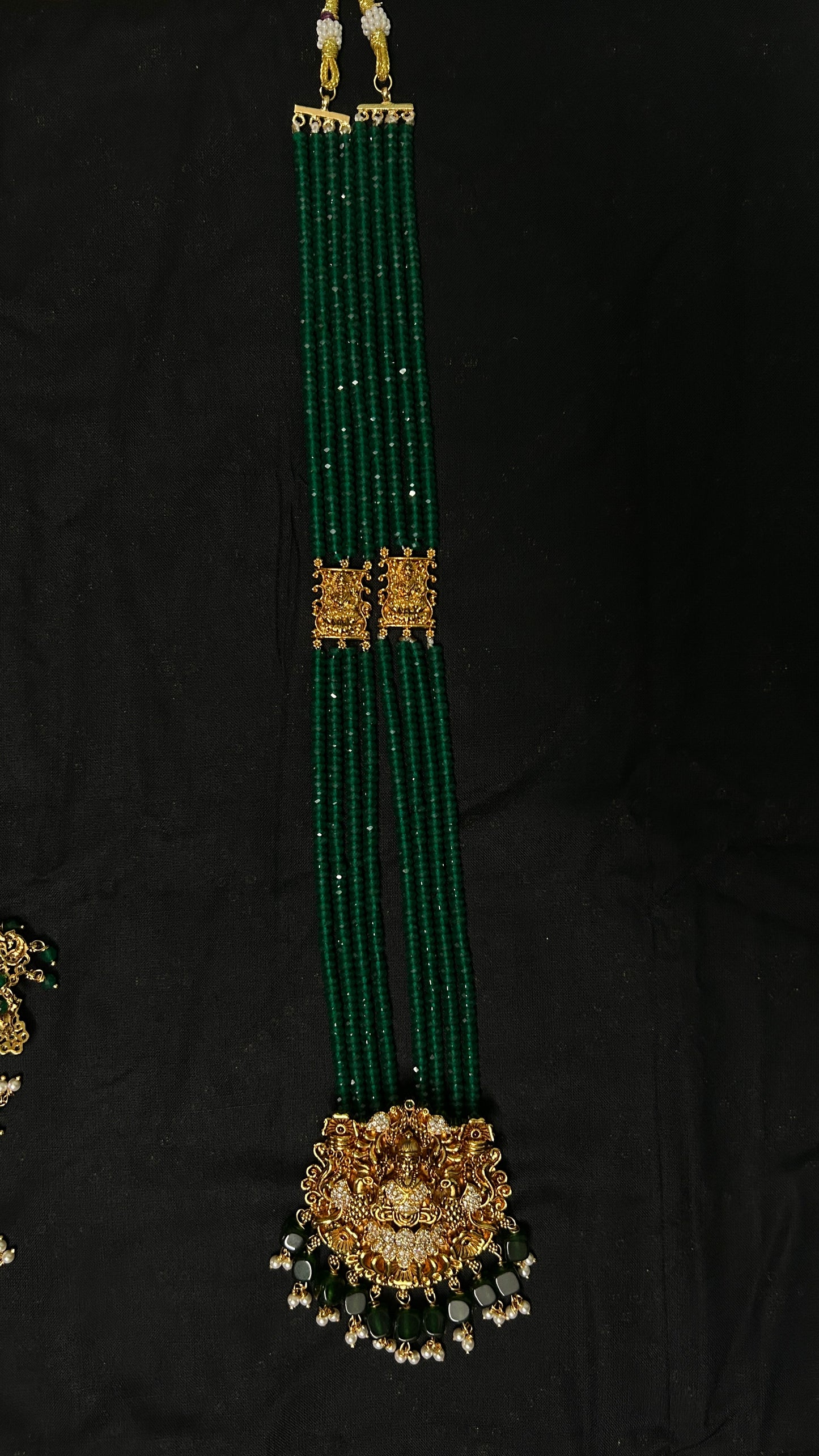 Long necklace with green semiprecious beads and Lakshmi pendants - 2