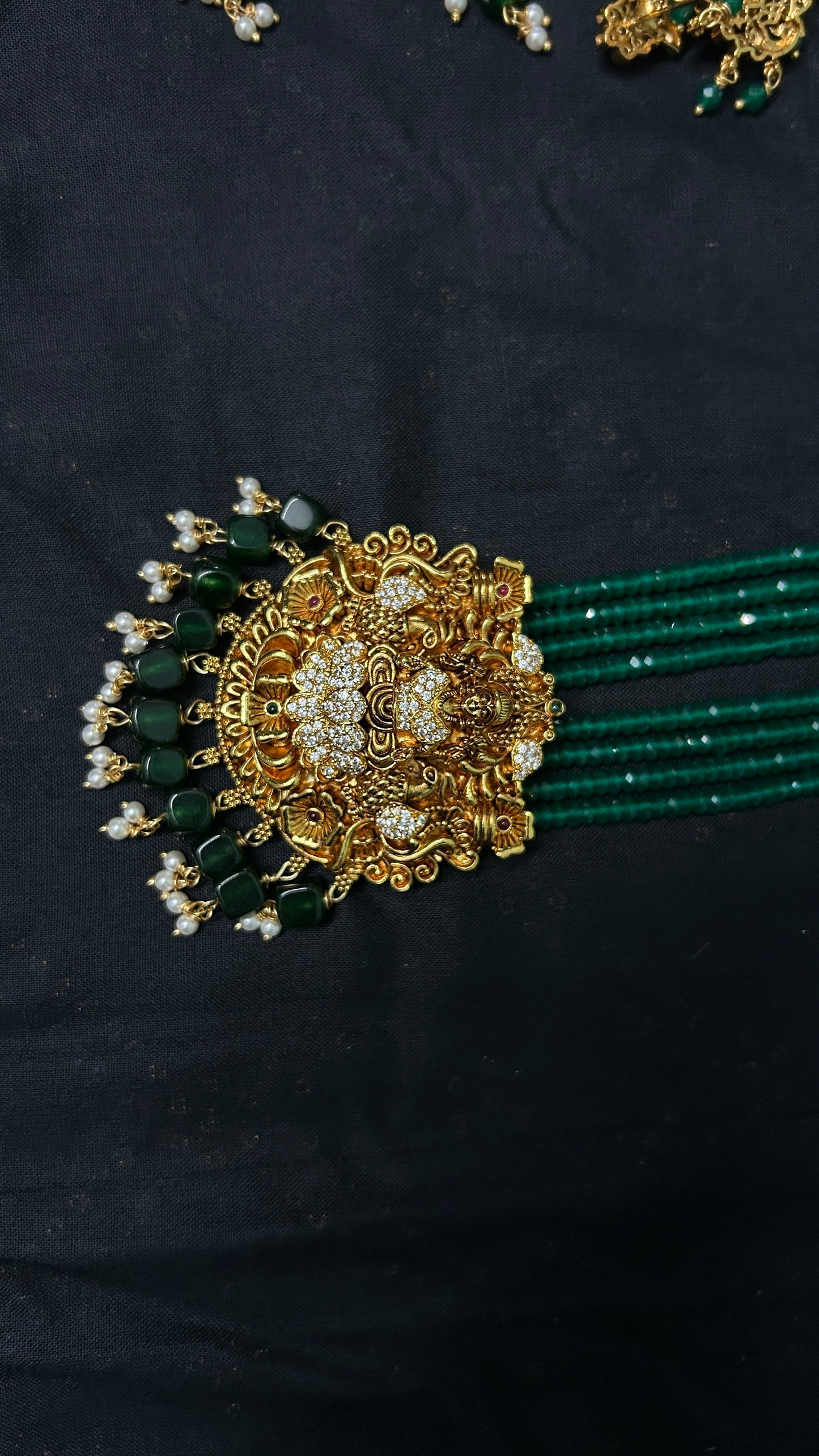 Long necklace with green semiprecious beads and Lakshmi pendants - 2
