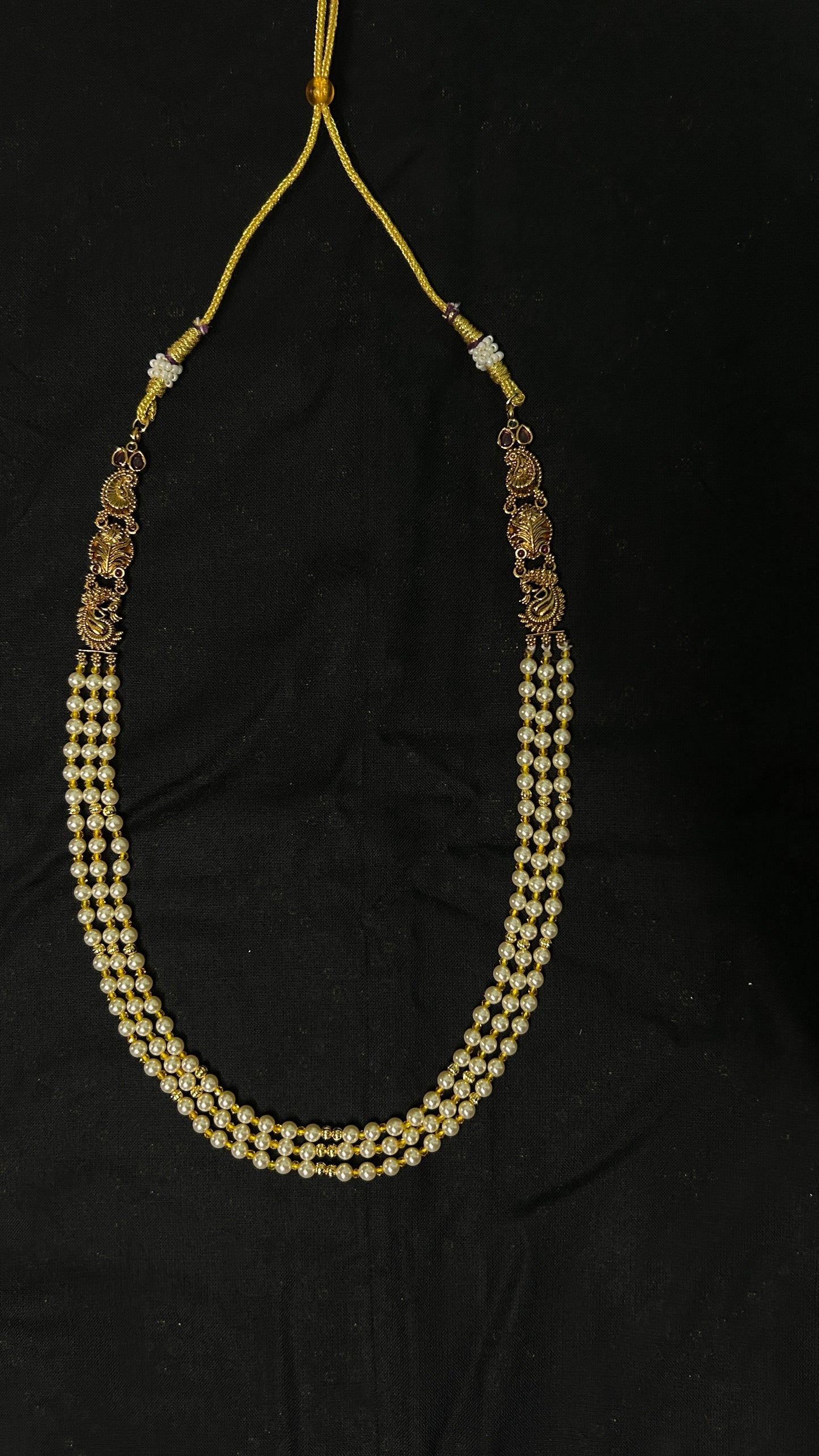 Beautiful Three layer pearl necklace with two long side pendants