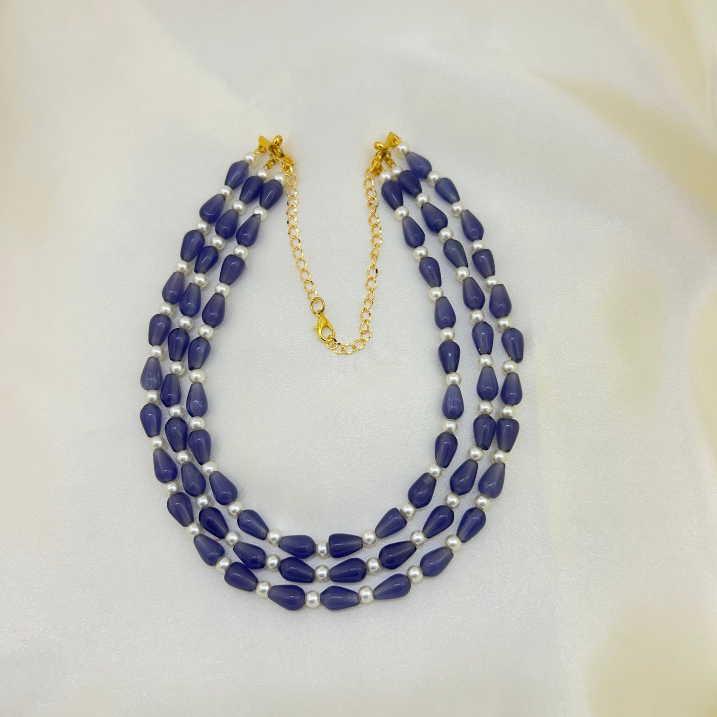 Three layer drop shape Purple cat-eye beaded neckalce