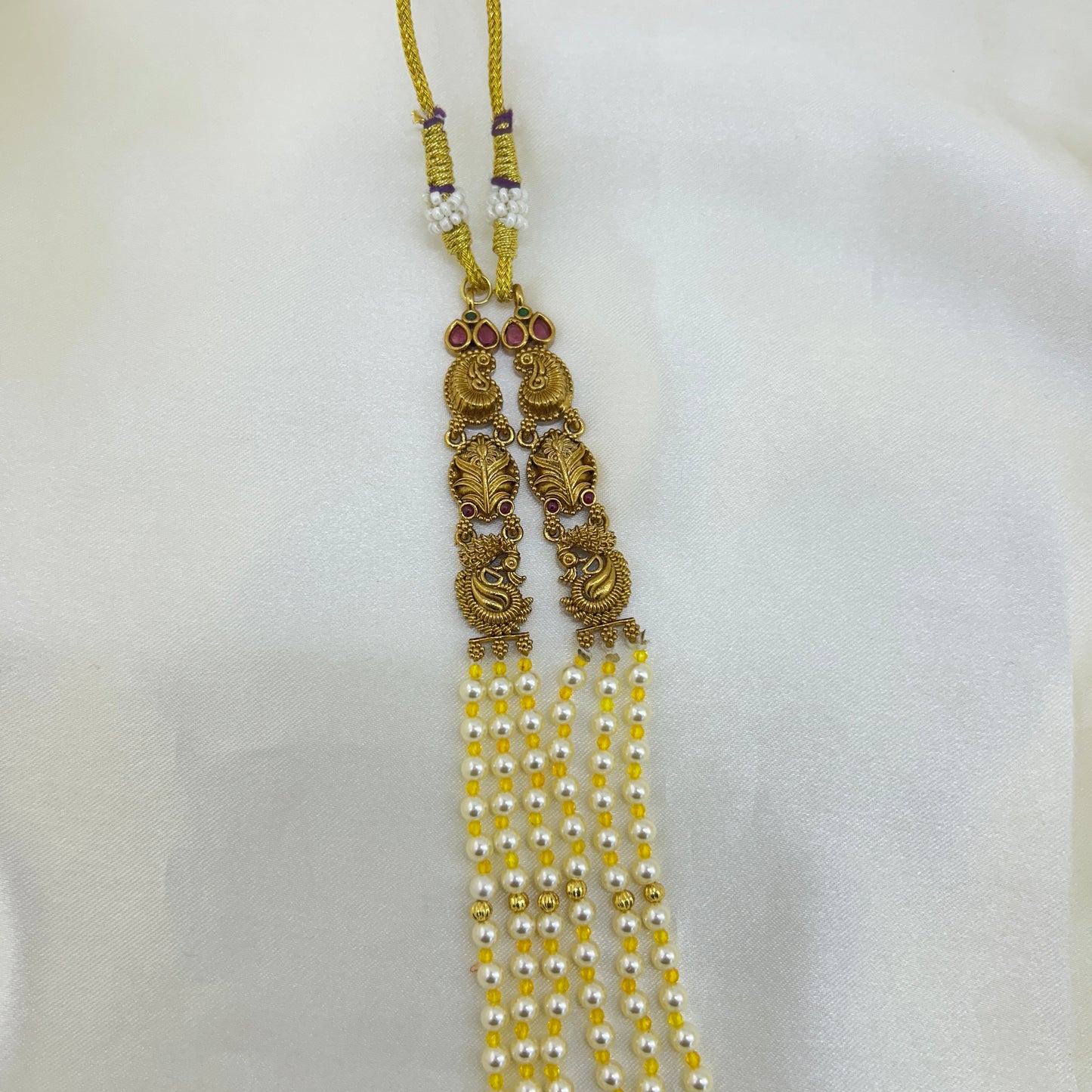 Beautiful Three layer pearl necklace with two long side pendants
