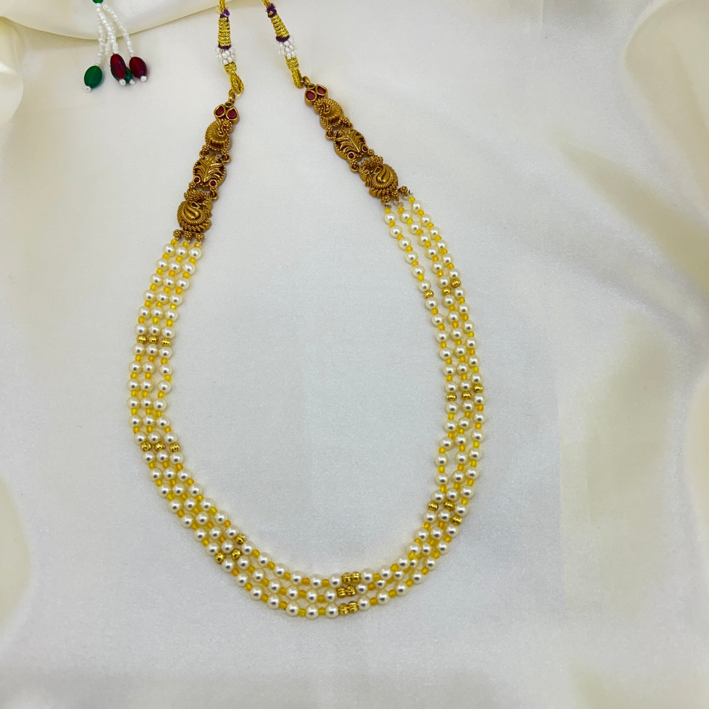 Beautiful Three layer pearl necklace with two long side pendants