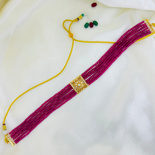 Pink Czech Crystal Choker with Victorian-Style White Stone Pendant