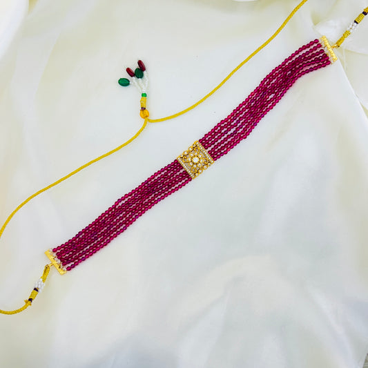 Pink Beaded Choker – Victorian-Style White Stone Pendant