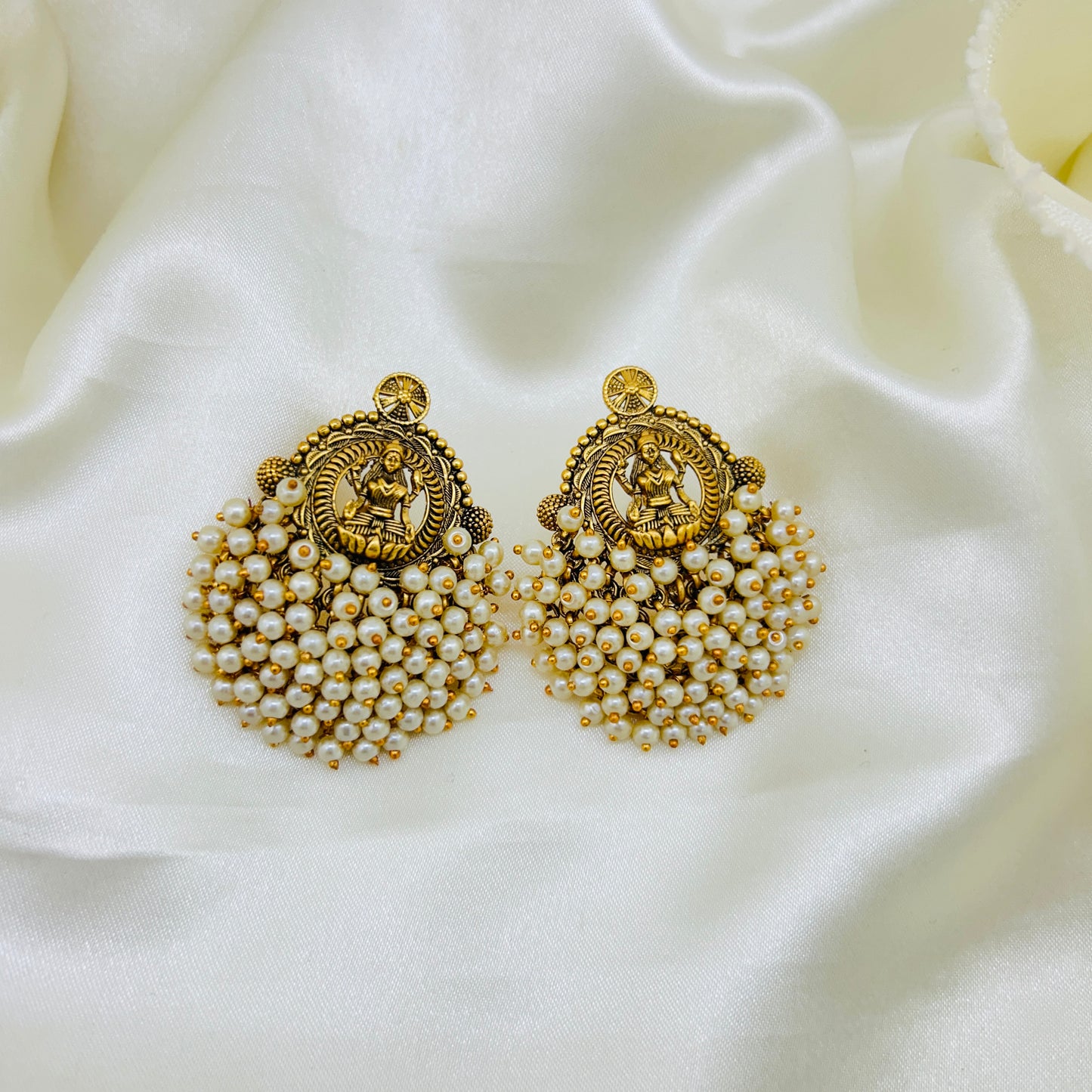 Swarovski Pearl & Gandaberunda Lakshmi Haara Set – Semi-Precious Beaded Long Necklace with Earrings