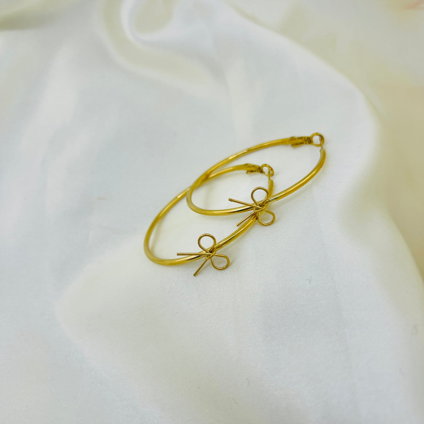 18K Gold Plated Hoop Earrings – Twisted Bow Accent Demi-Fine