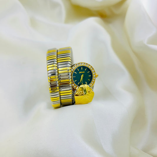 Green Dial Snake Head Watch with Dual-Tone Strap – Limited Serpentine Collection