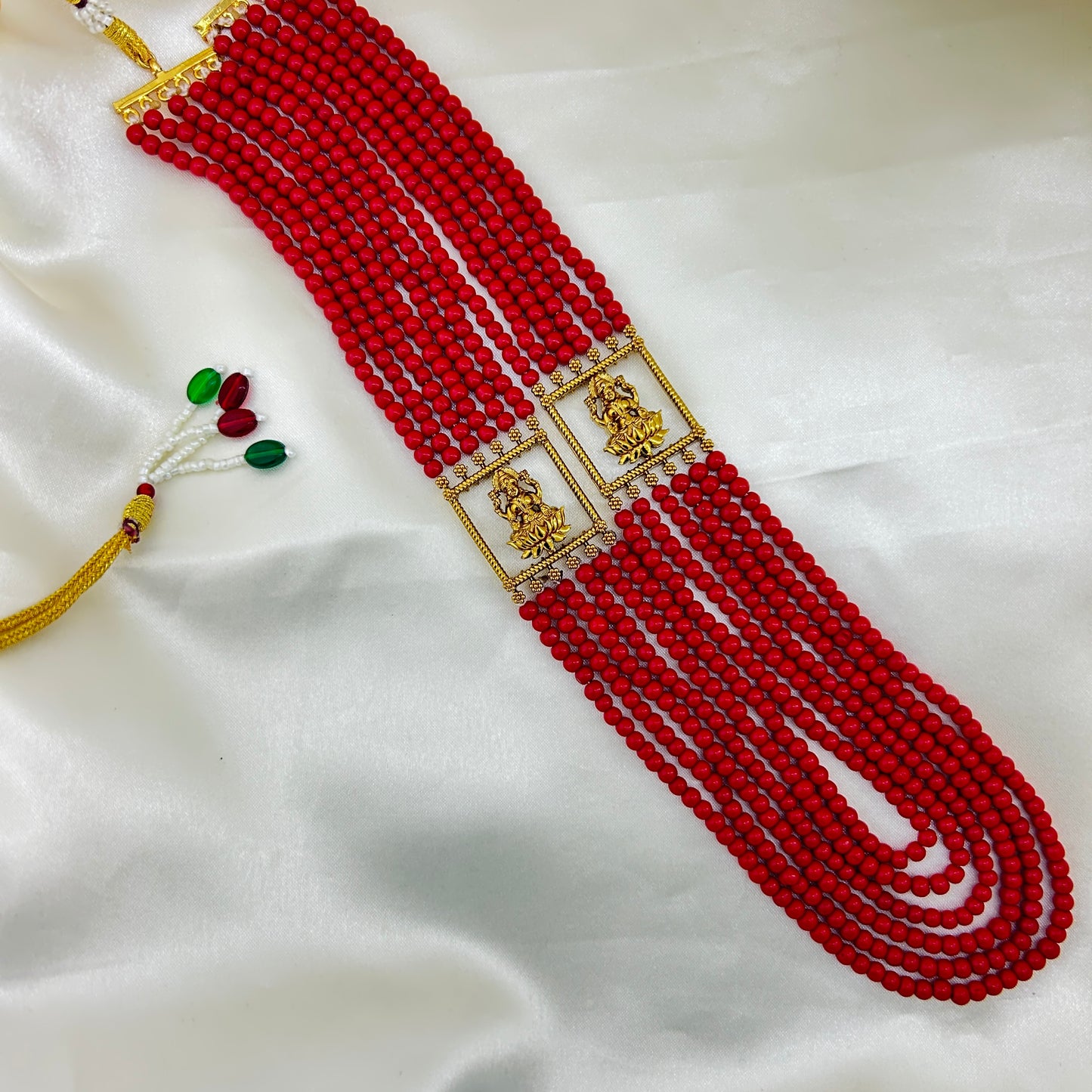 SIX-LAYER CORAL HAARA – HANDCRAFTED ETHNIC NECKLACE