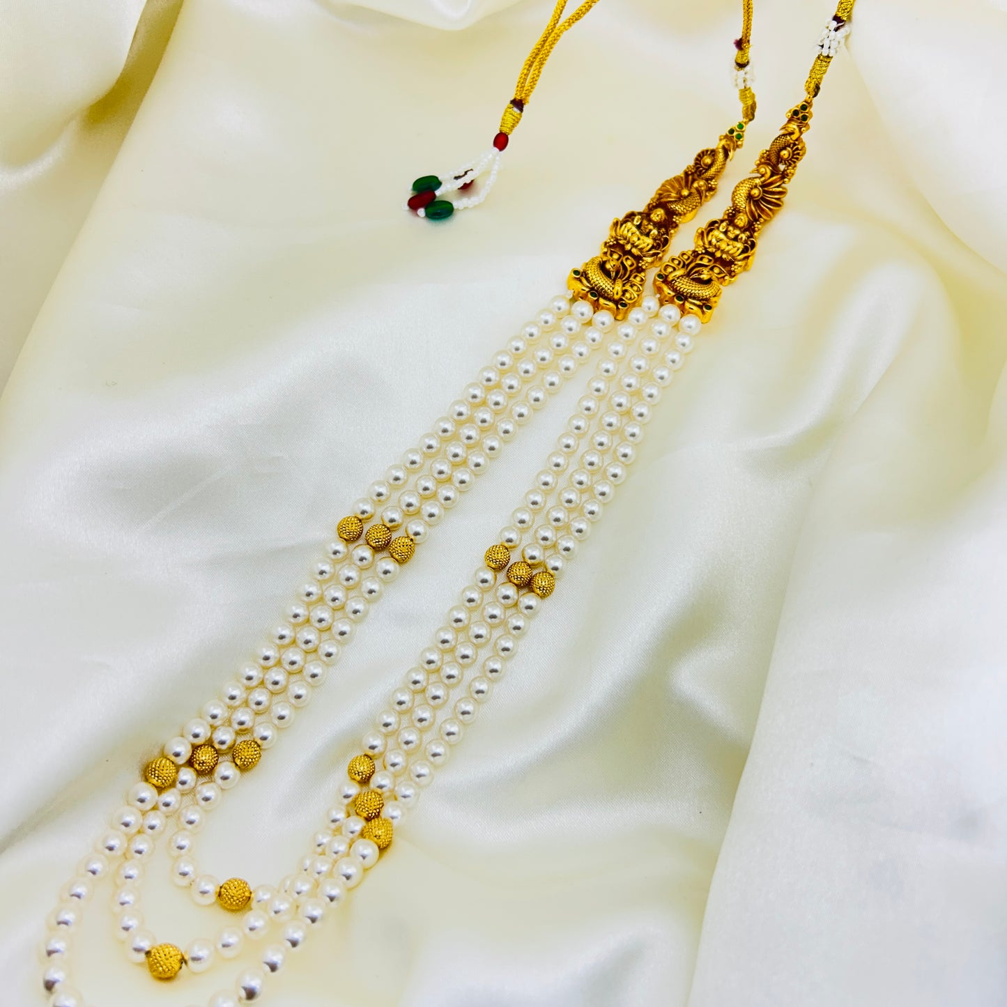 Swarovski Pearl Layered Necklace Set with One Gram Gold Side Motifs (2-Piece Set)