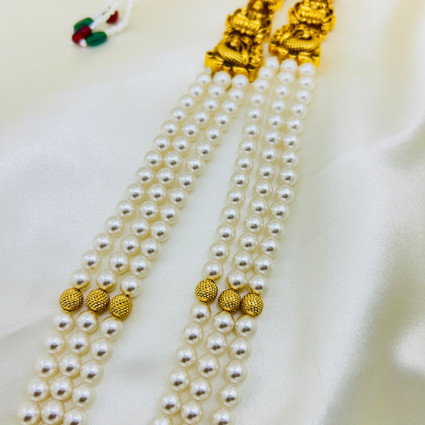 Swarovski Pearl Layered Necklace Set with One Gram Gold Side Motifs (2-Piece Set)