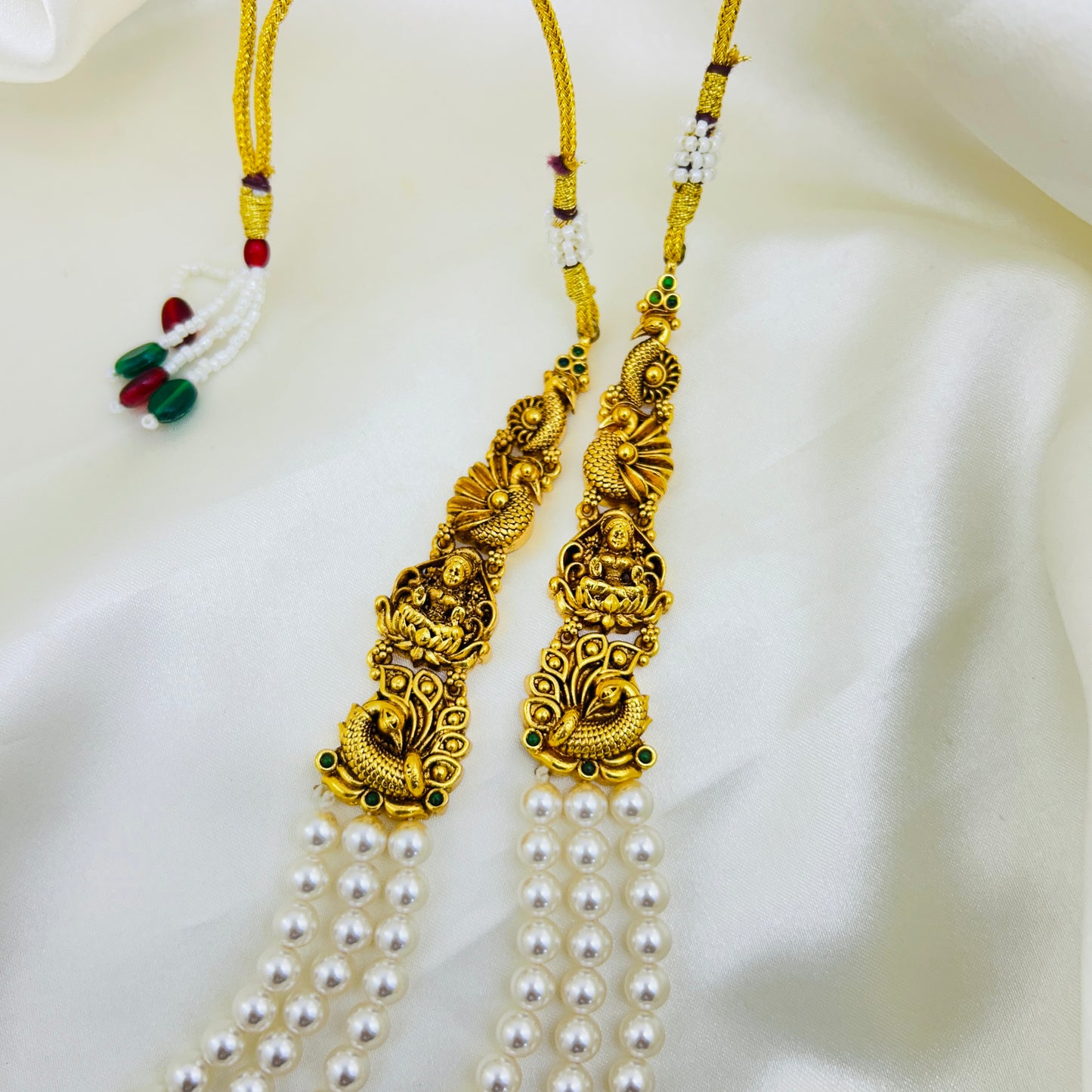 Swarovski Pearl Layered Necklace Set with One Gram Gold Side Motifs (2-Piece Set)