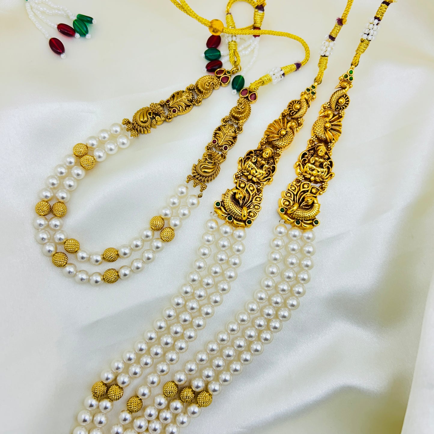 Swarovski Pearl Layered Necklace Set with One Gram Gold Side Motifs (2-Piece Set)