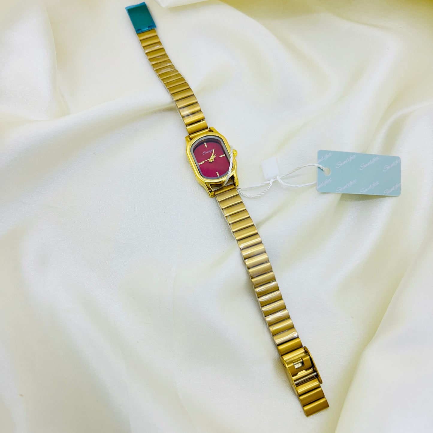 Magenta Pink sophisticated Rectangle Dial Stainless Steel Watch