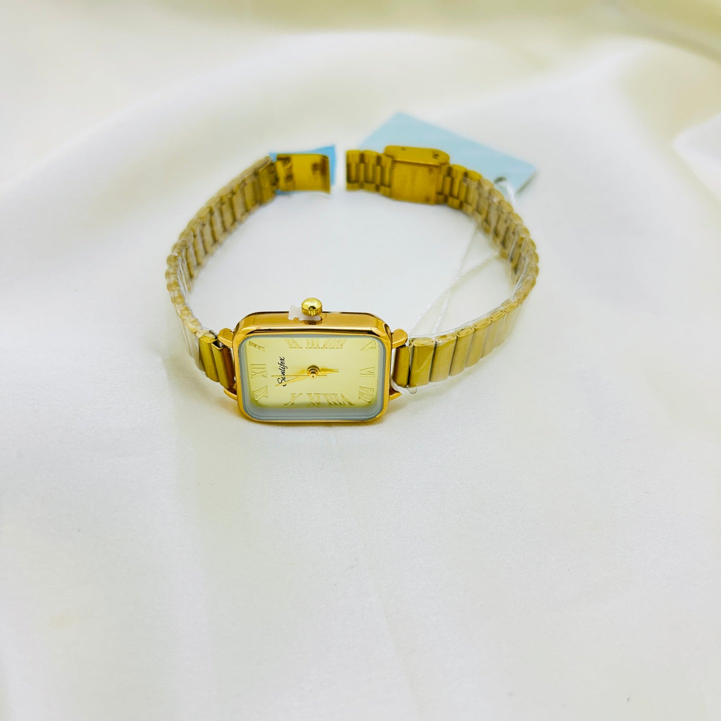 Golden Tone Rectangle dial staineless steel watch