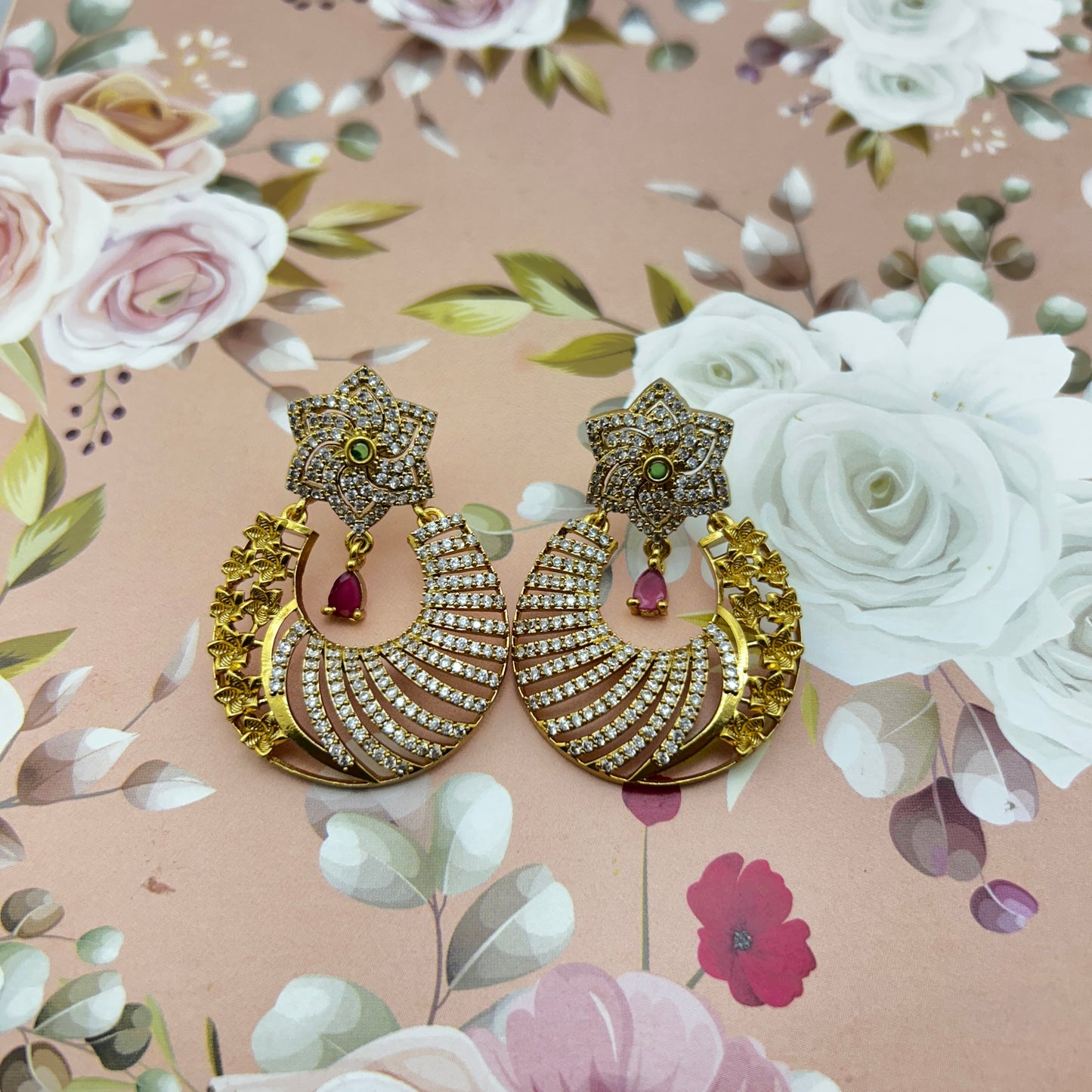 AD stone antique chandelier earrings