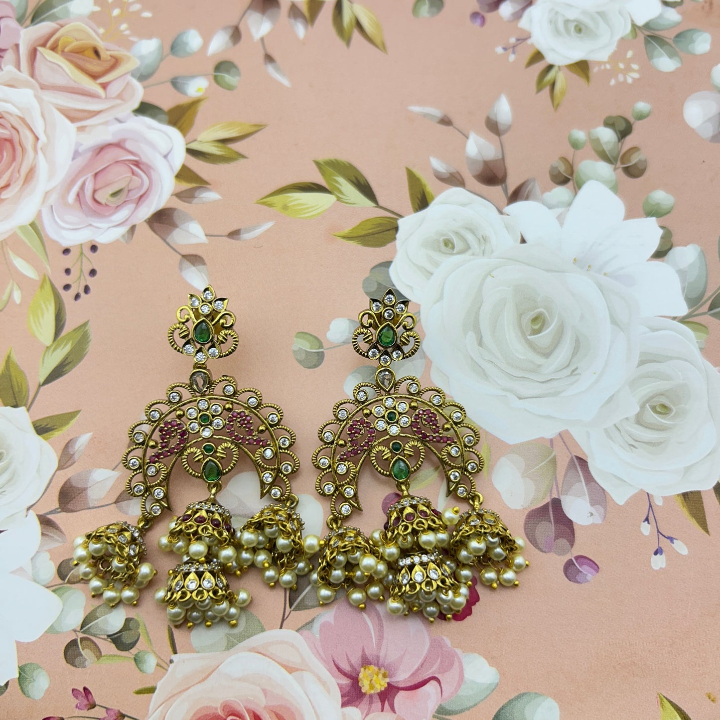 Antique chandelier earrings with jumkas