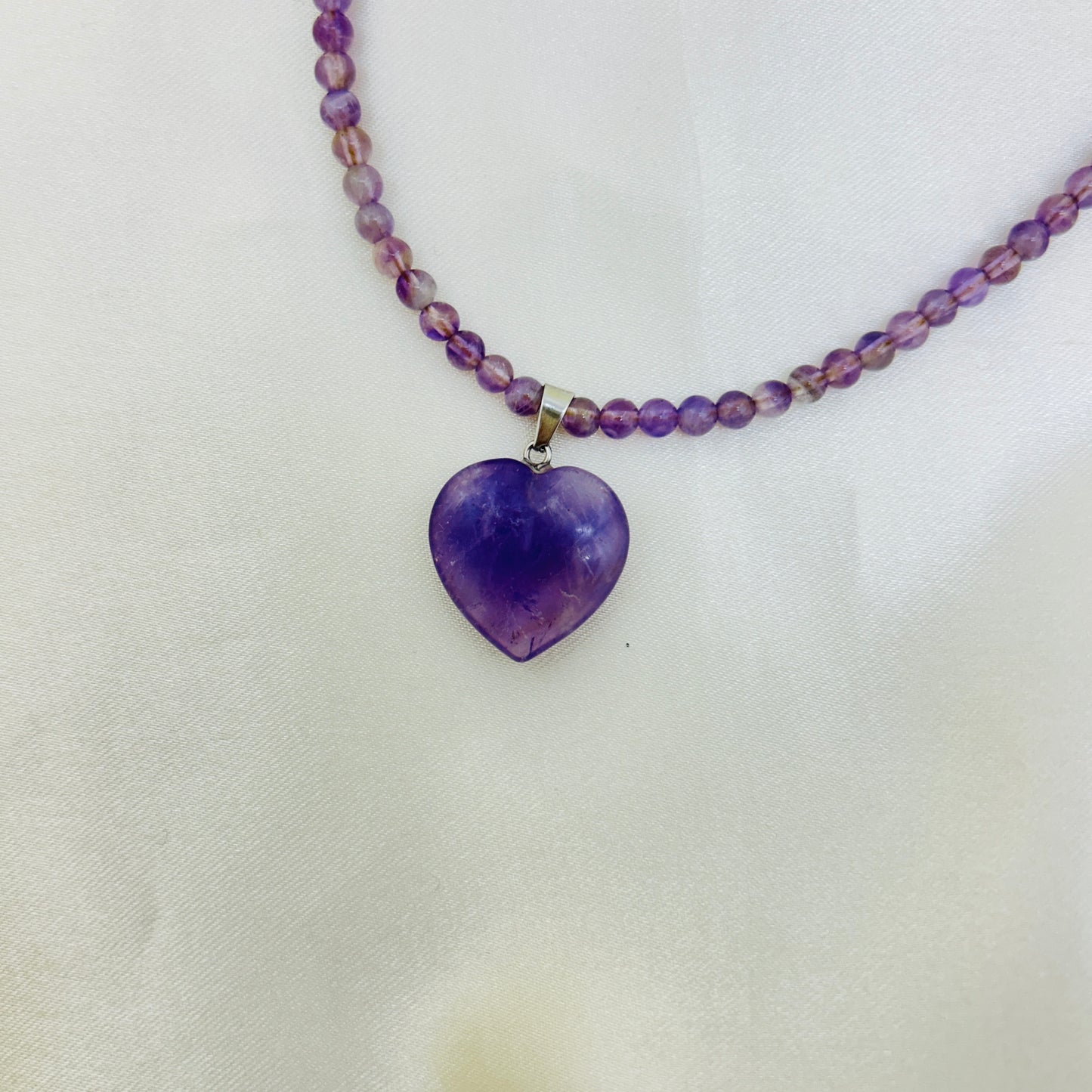 Handcrafted Amethyst Heartstone Necklace | Natural Amethyst Bead Neckpiece
