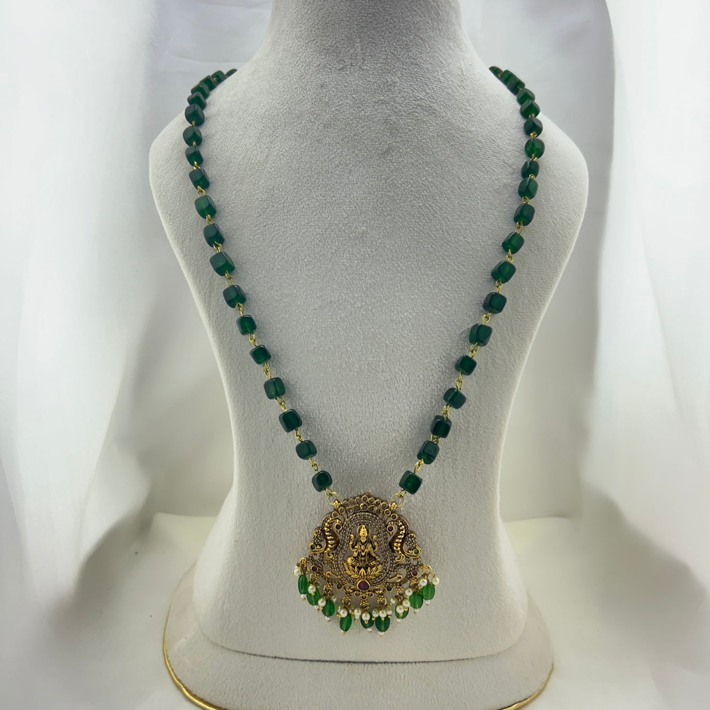 Green Emerald Lakshmi long necklace