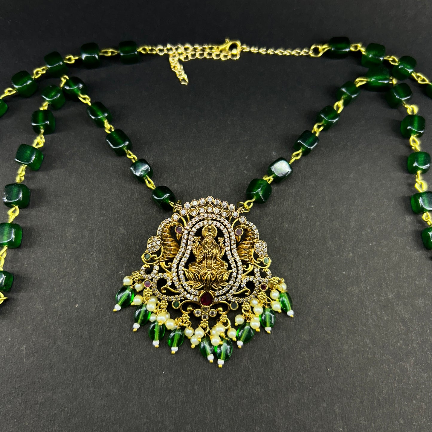 Green Emerald Lakshmi long necklace