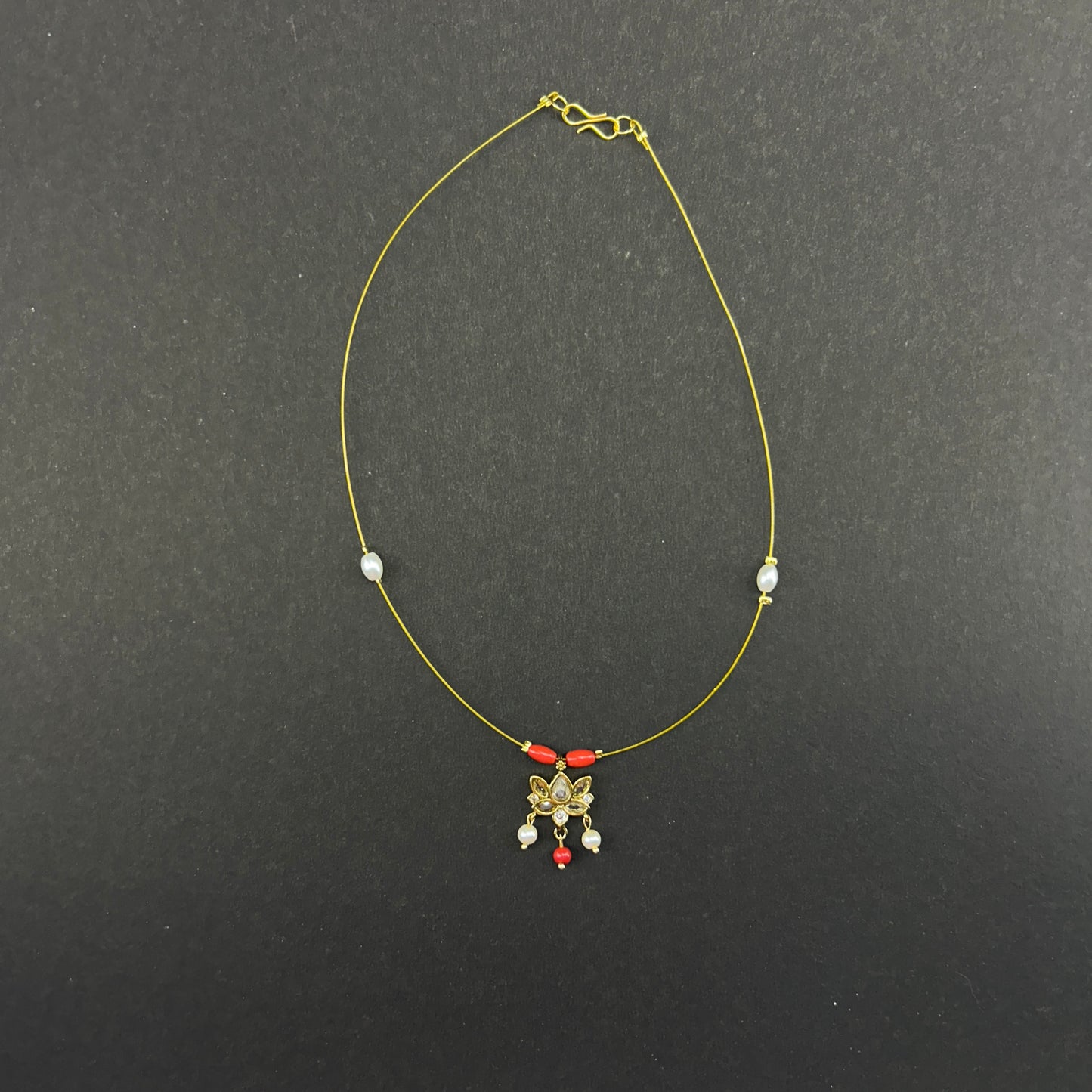 Coral and pearl lotus pendant invisible chain