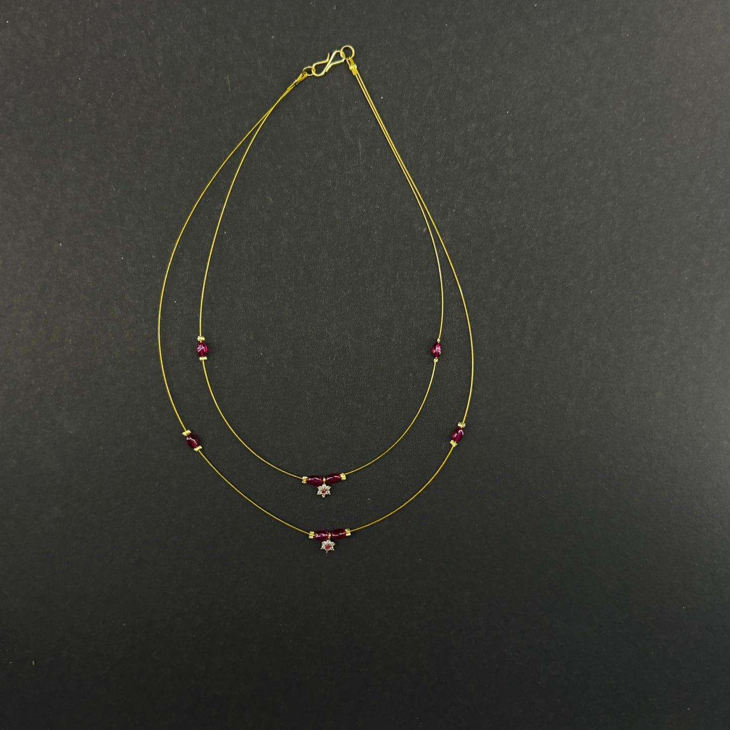 Pink flower pendant with ruby beaded 2-layer invisible chain