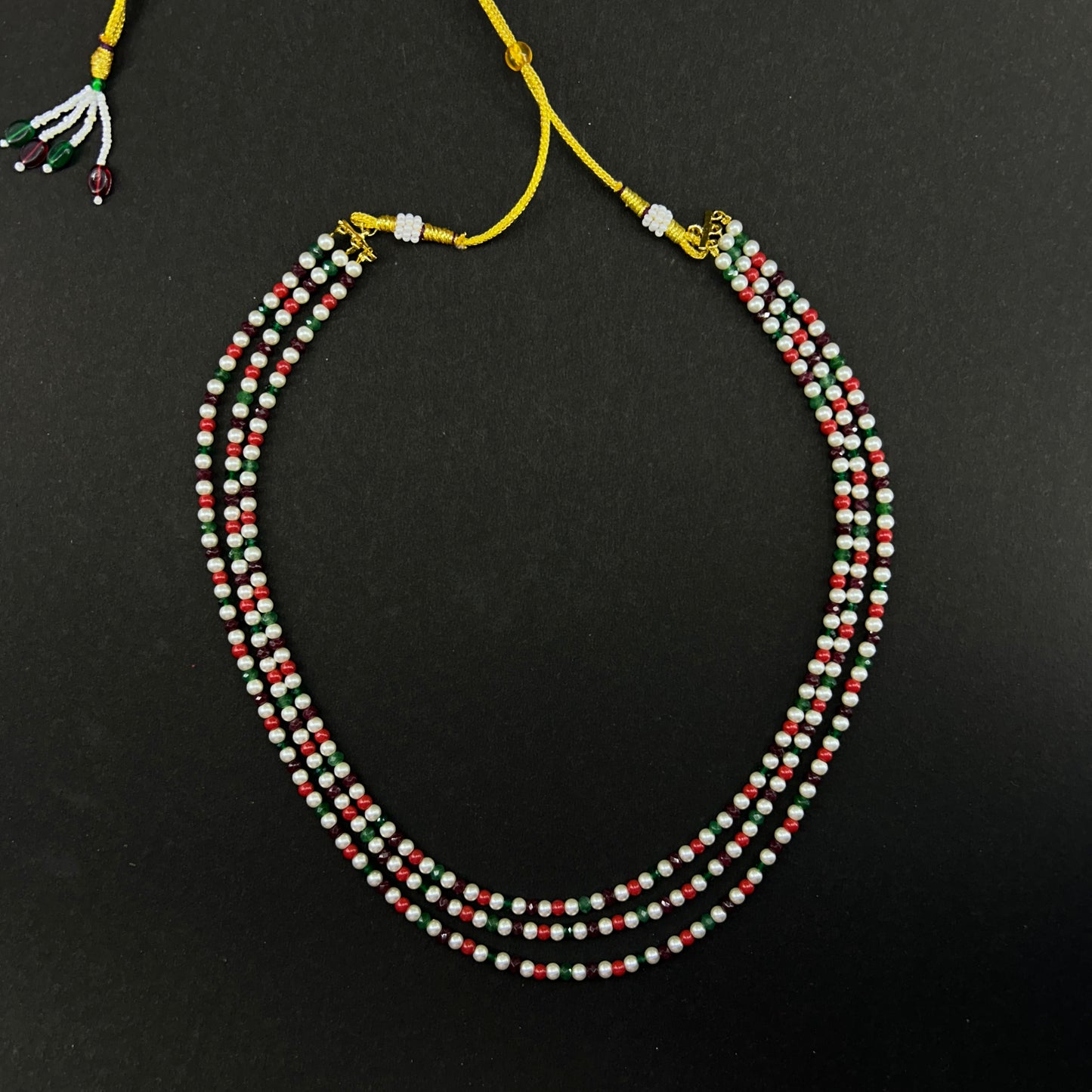 Three layered multicolor beaded necklace