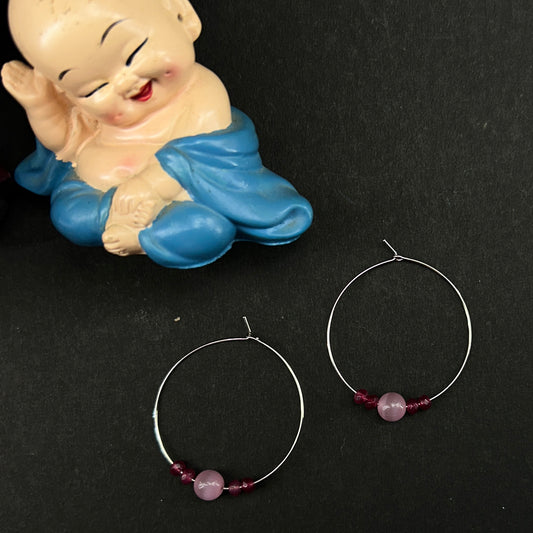 Pink cat eye beaded hoops