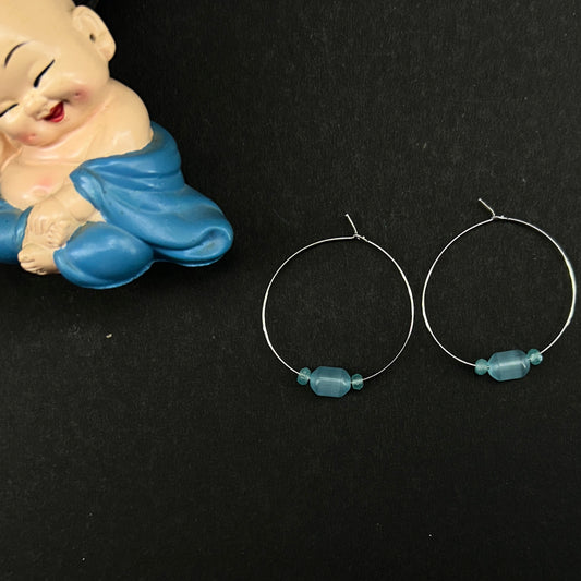 Blue cat eye beaded hoops