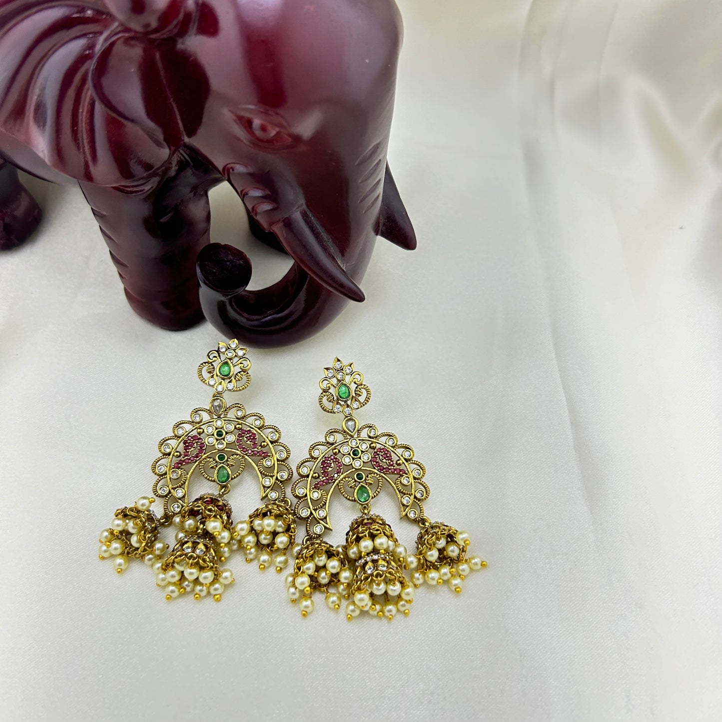 Antique chandelier earrings with jumkas