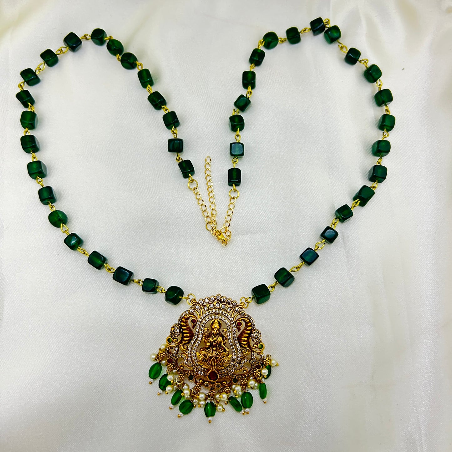 Green Emerald Lakshmi long necklace
