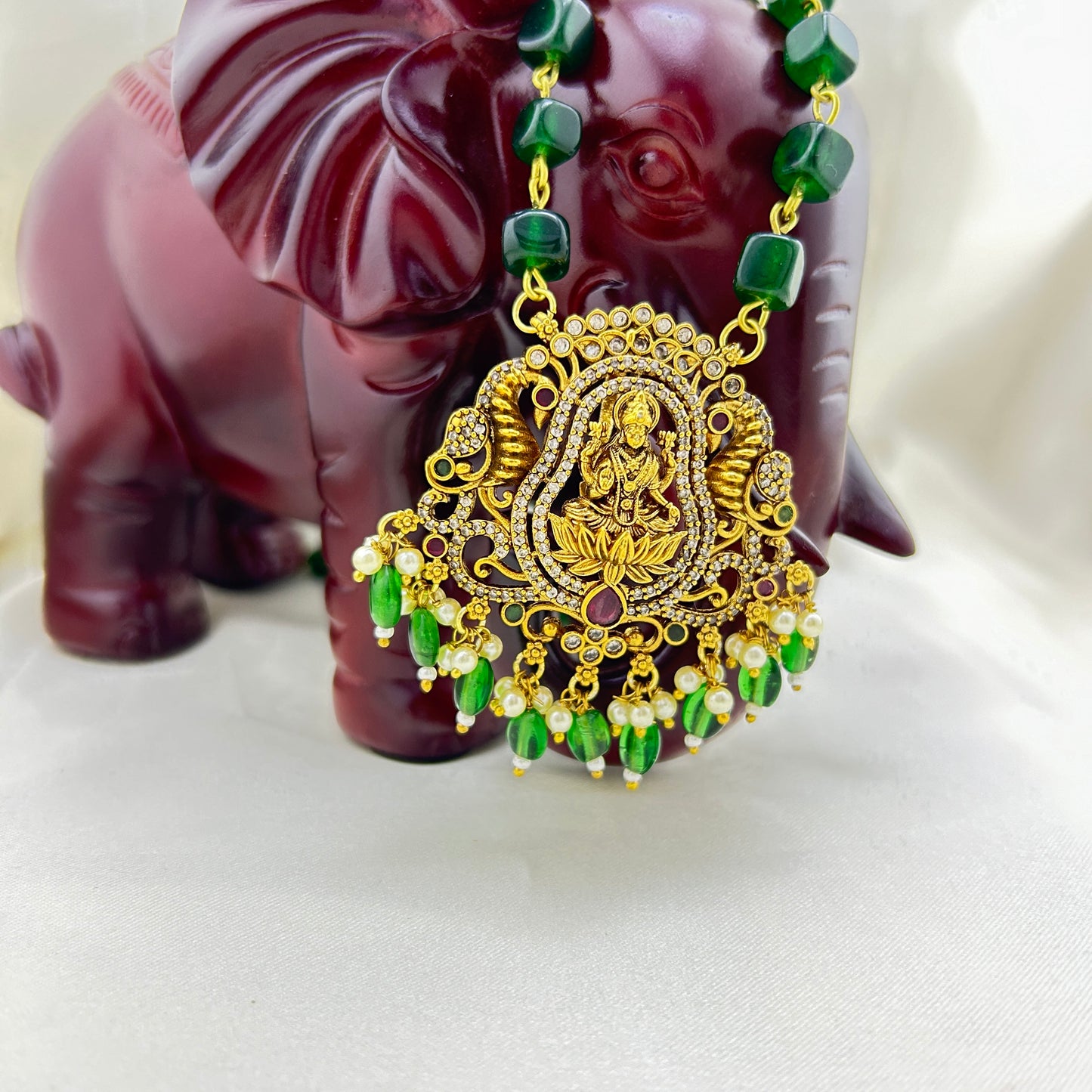 Green Emerald Lakshmi long necklace