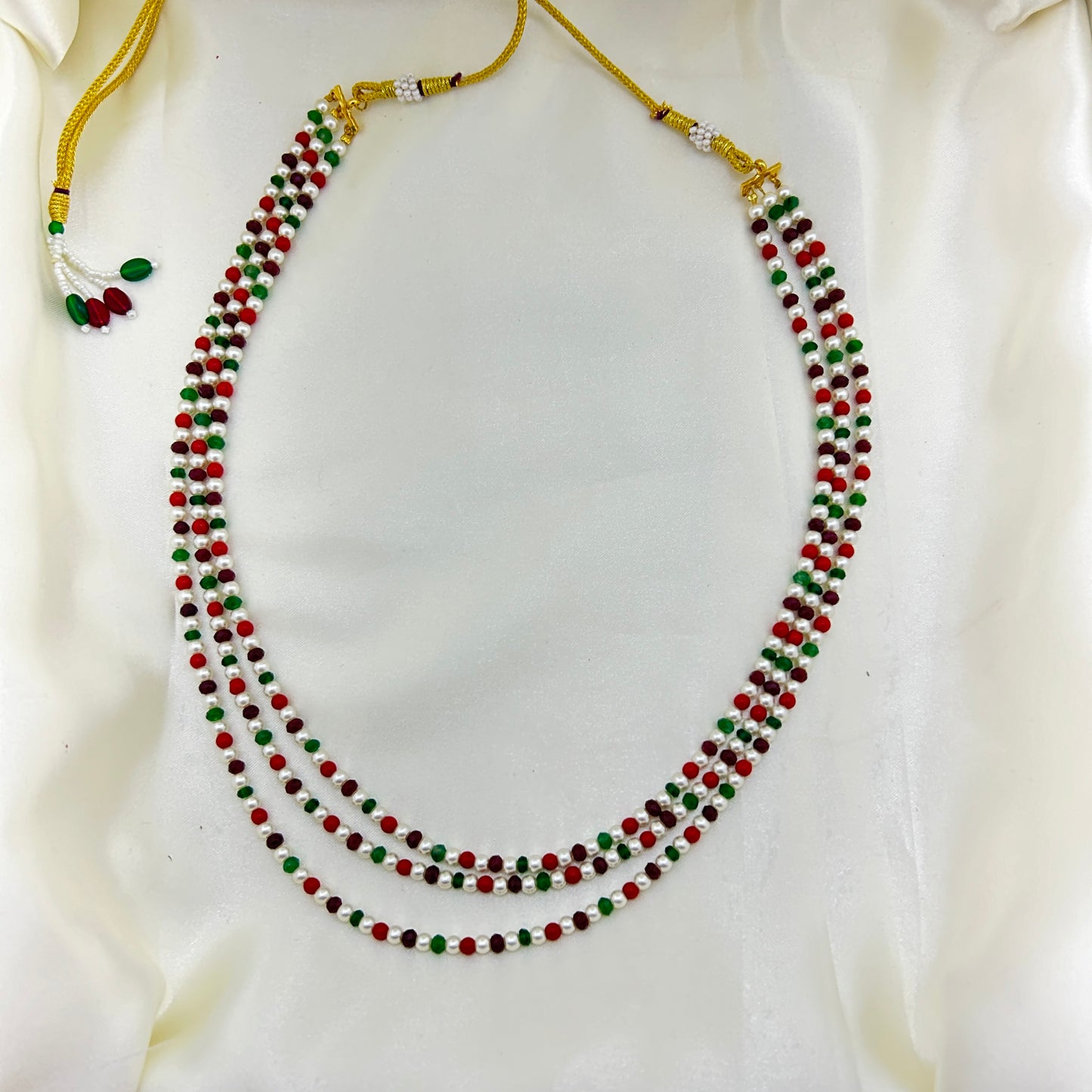Three layered multicolor beaded necklace