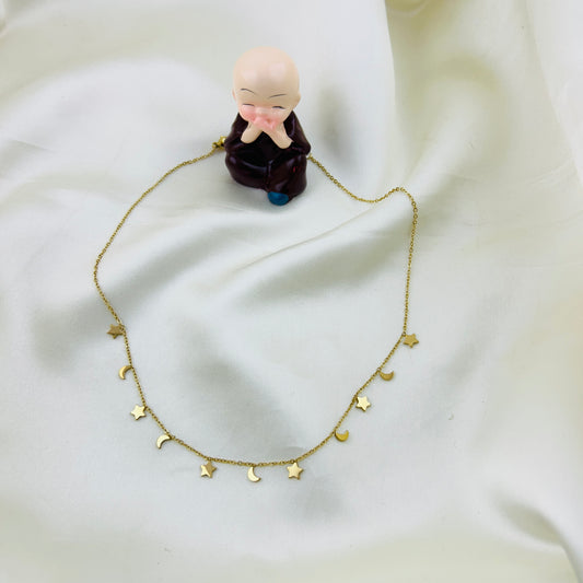 Star and moon around demifine necklace