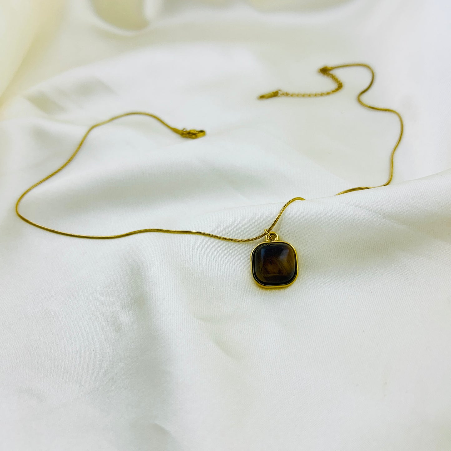 Cubic gemstone pendant demifine necklace