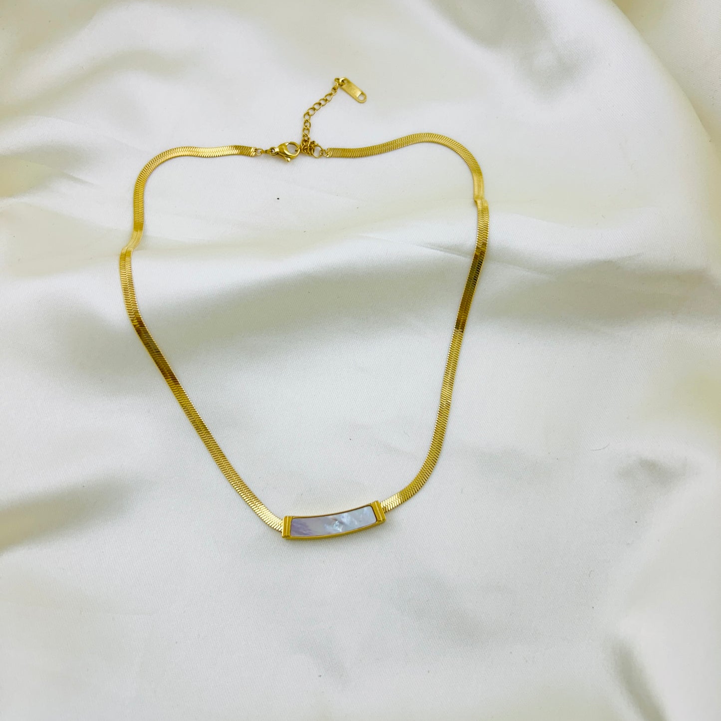Baguette enamel shell locket with golden chain demifine necklace