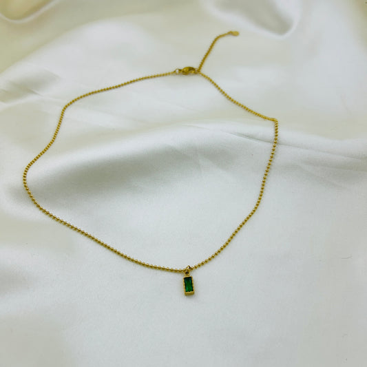 Tiny emerald green pendant with dotted chain demifine necklace