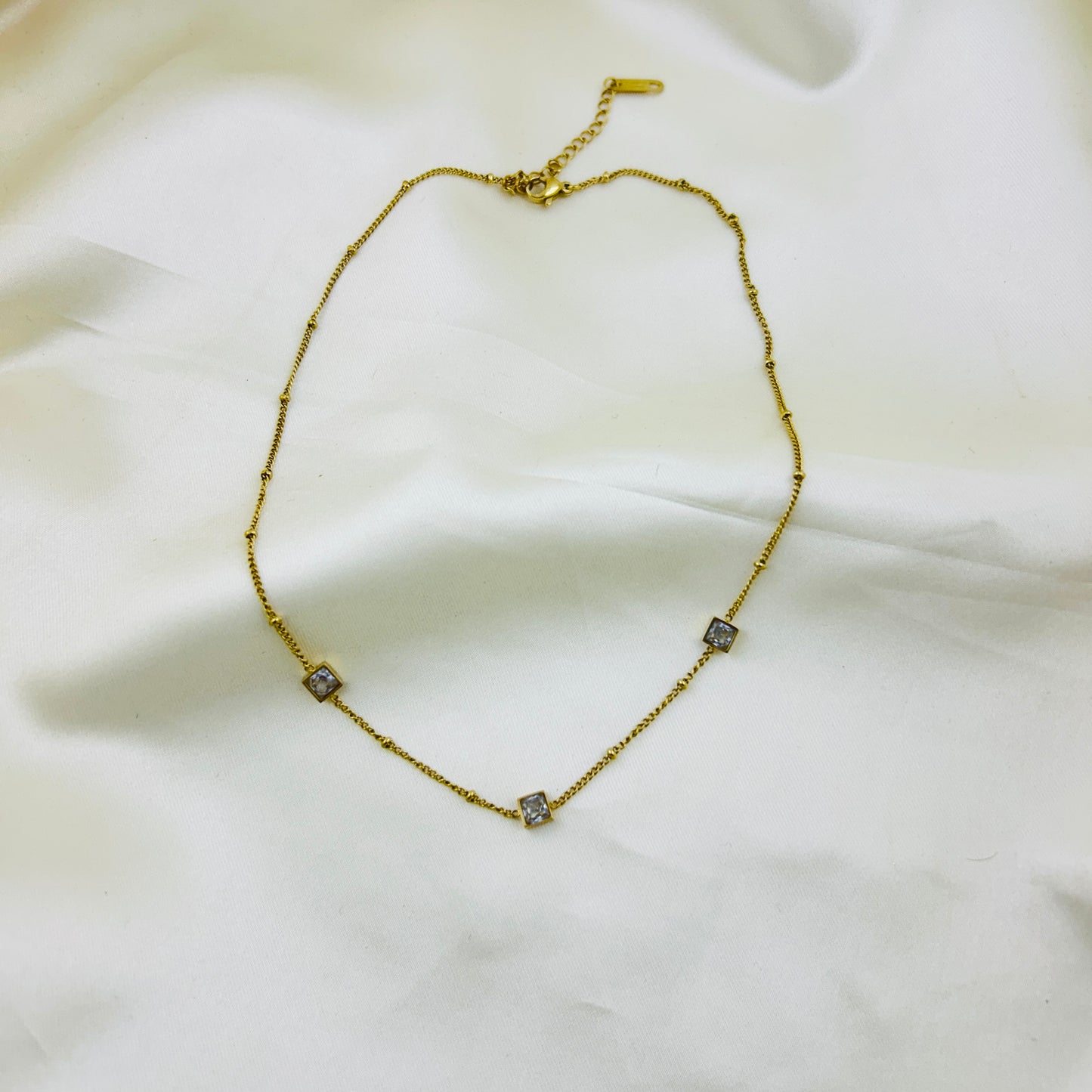 Three square lockets in a thin chain - demifine necklace