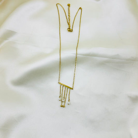 Pearl drop link chain dangle pendant - Demifine necklace