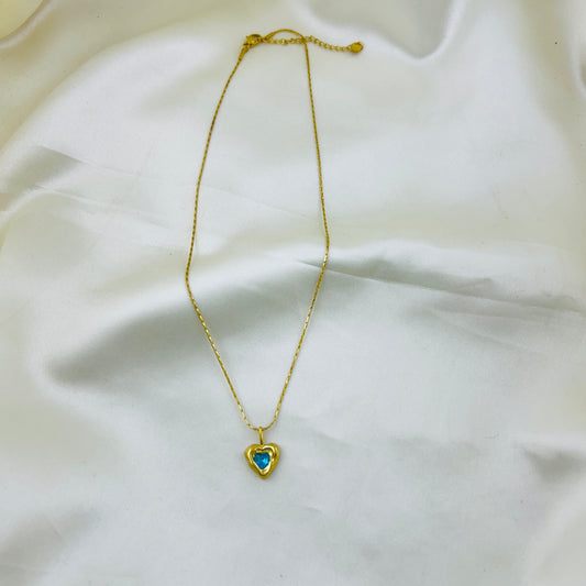 Turquoise blue heart stone pendant in thin chain - Demifine necklace