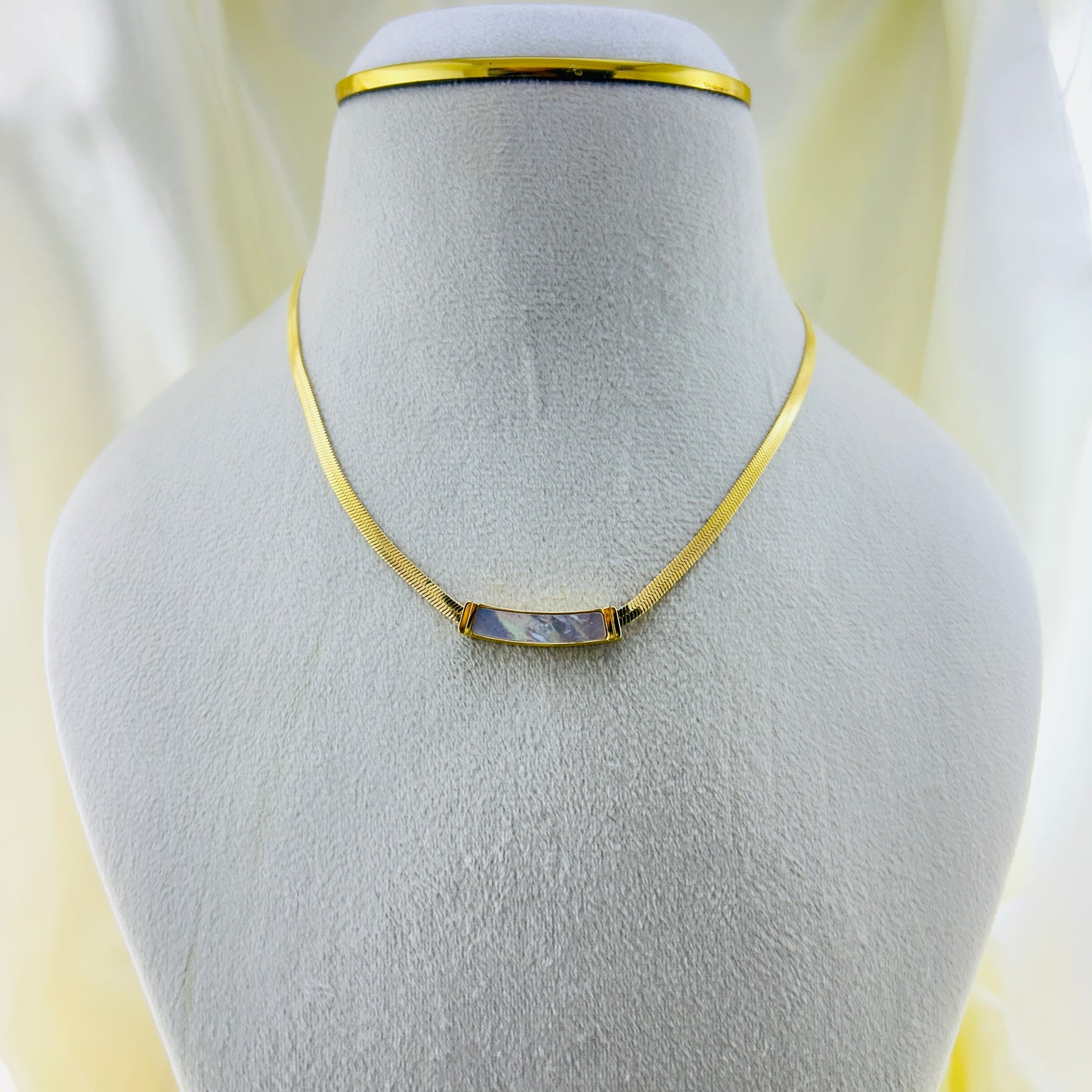 Baguette enamel shell locket with golden chain demifine necklace