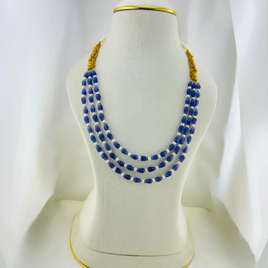 Three layer drop shape Purple Monalisa beaded haara with long side pendants and pearls