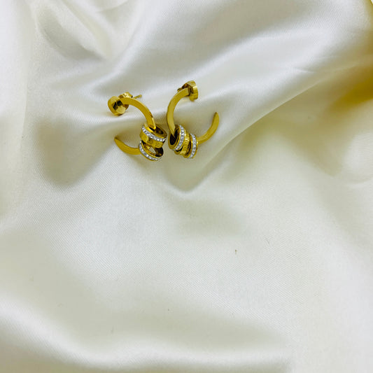 Ring style cuff studs with three tiny rings - hoop earrings