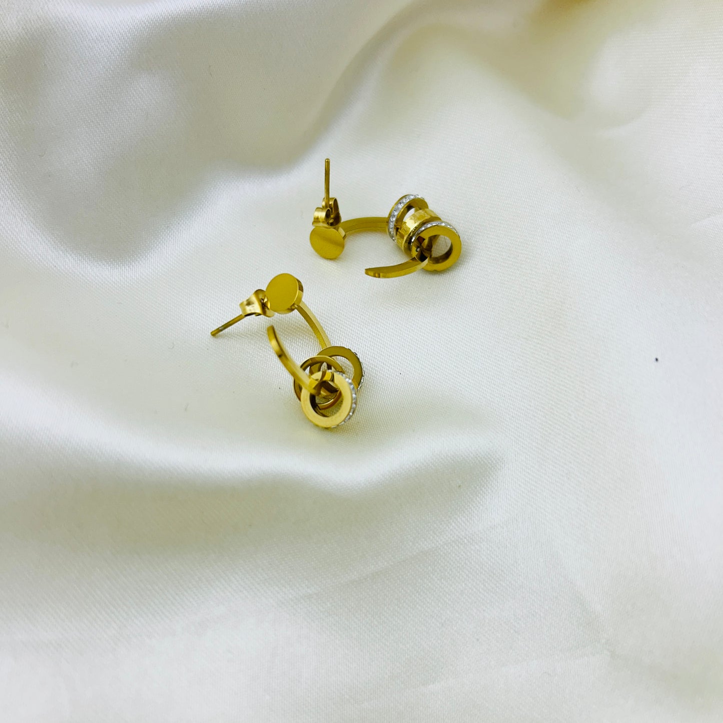 Ring style cuff studs with three tiny rings - hoop earrings