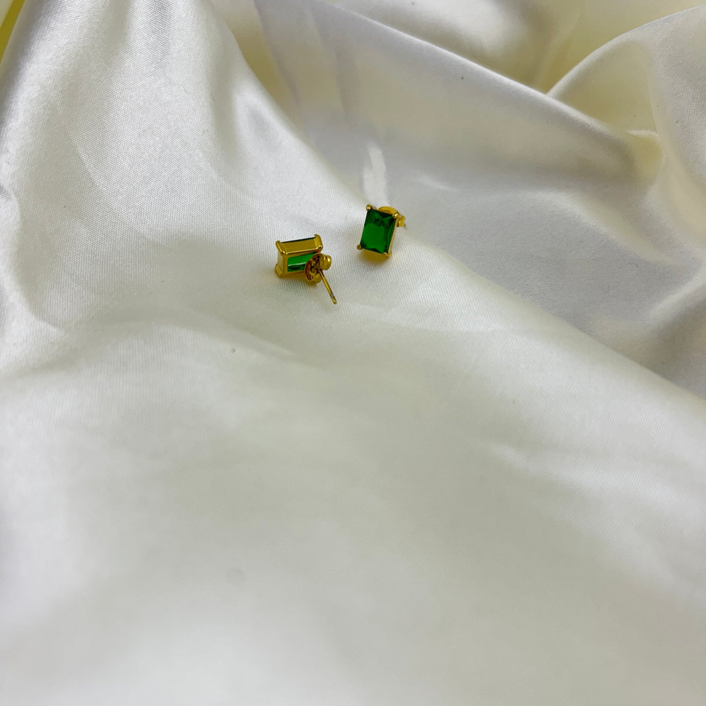 Emerald green stone studs - earrings