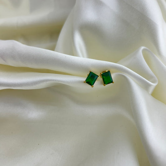 Emerald green stone studs - earrings