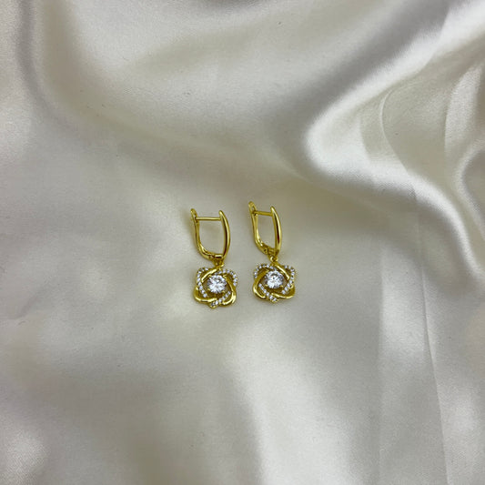 Twisted hearts, sparkling stone dangle hoops - zirconia cluster drop earrings
