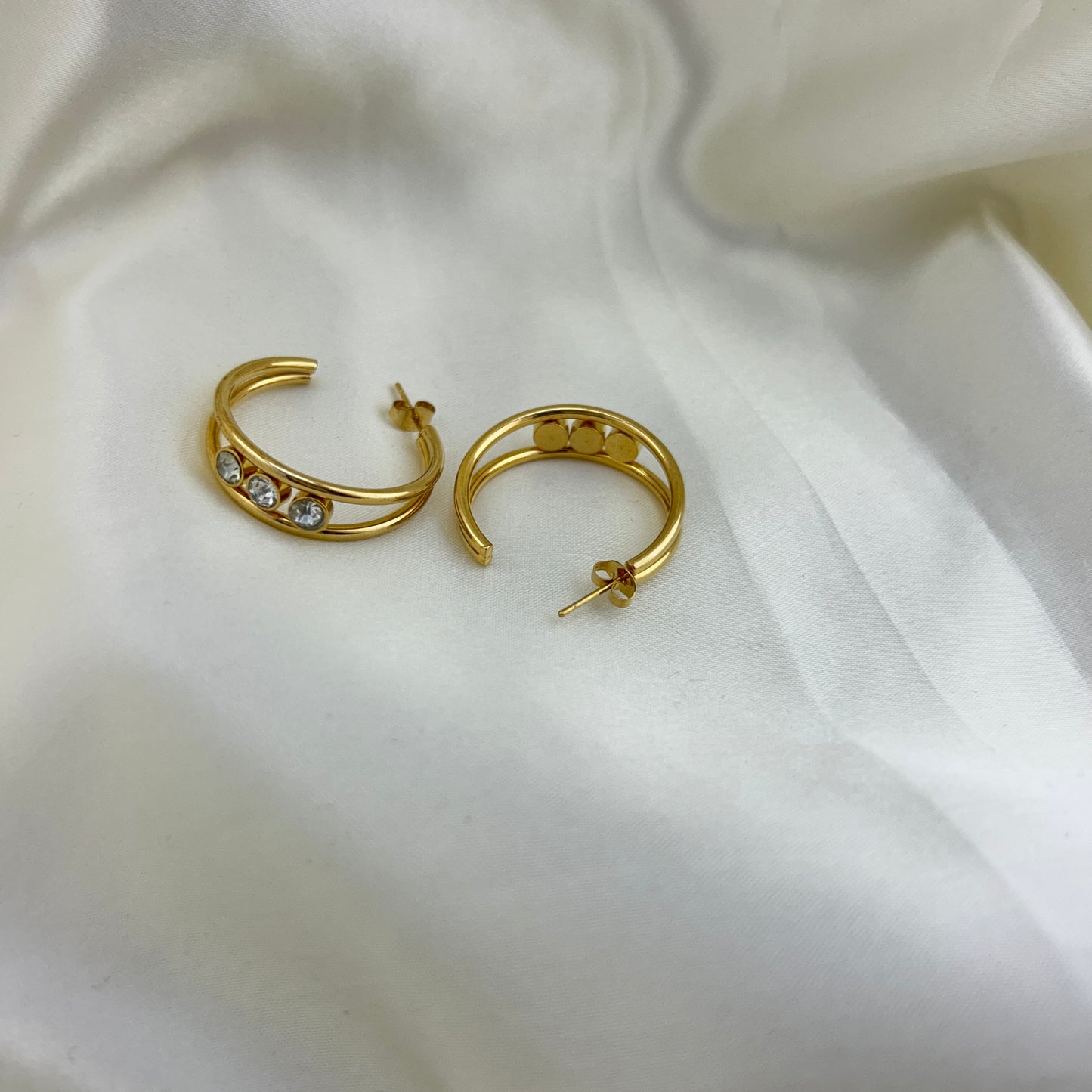 Two layer ear cuffs joined with three crystals  - hoop earrings