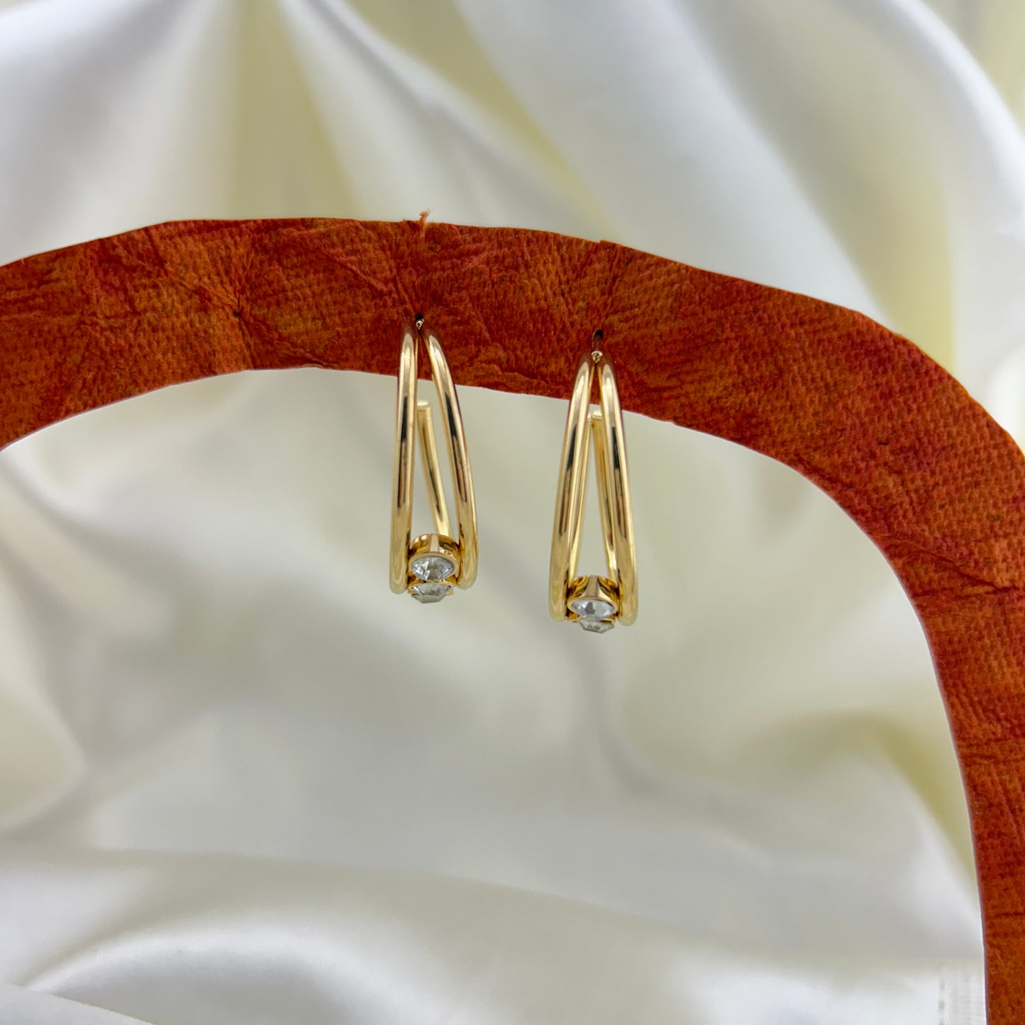 Two layer ear cuffs joined with three crystals  - hoop earrings